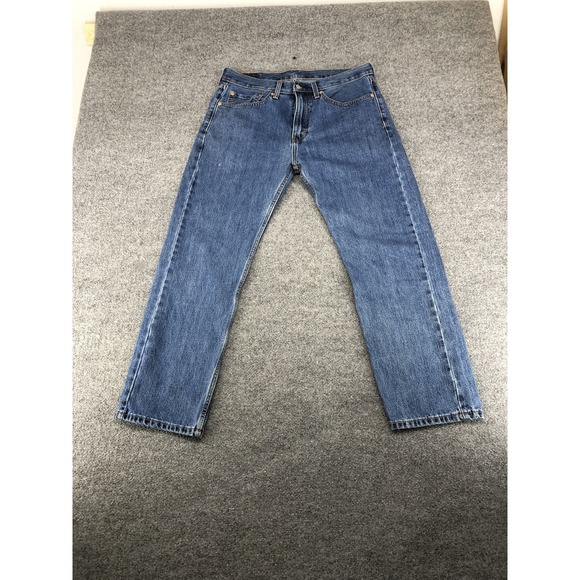 Levis 505 Jeans Mens 34x30 Blue Denim Straight Leg Classic Zip Fly Pants - Picture 1 of 10